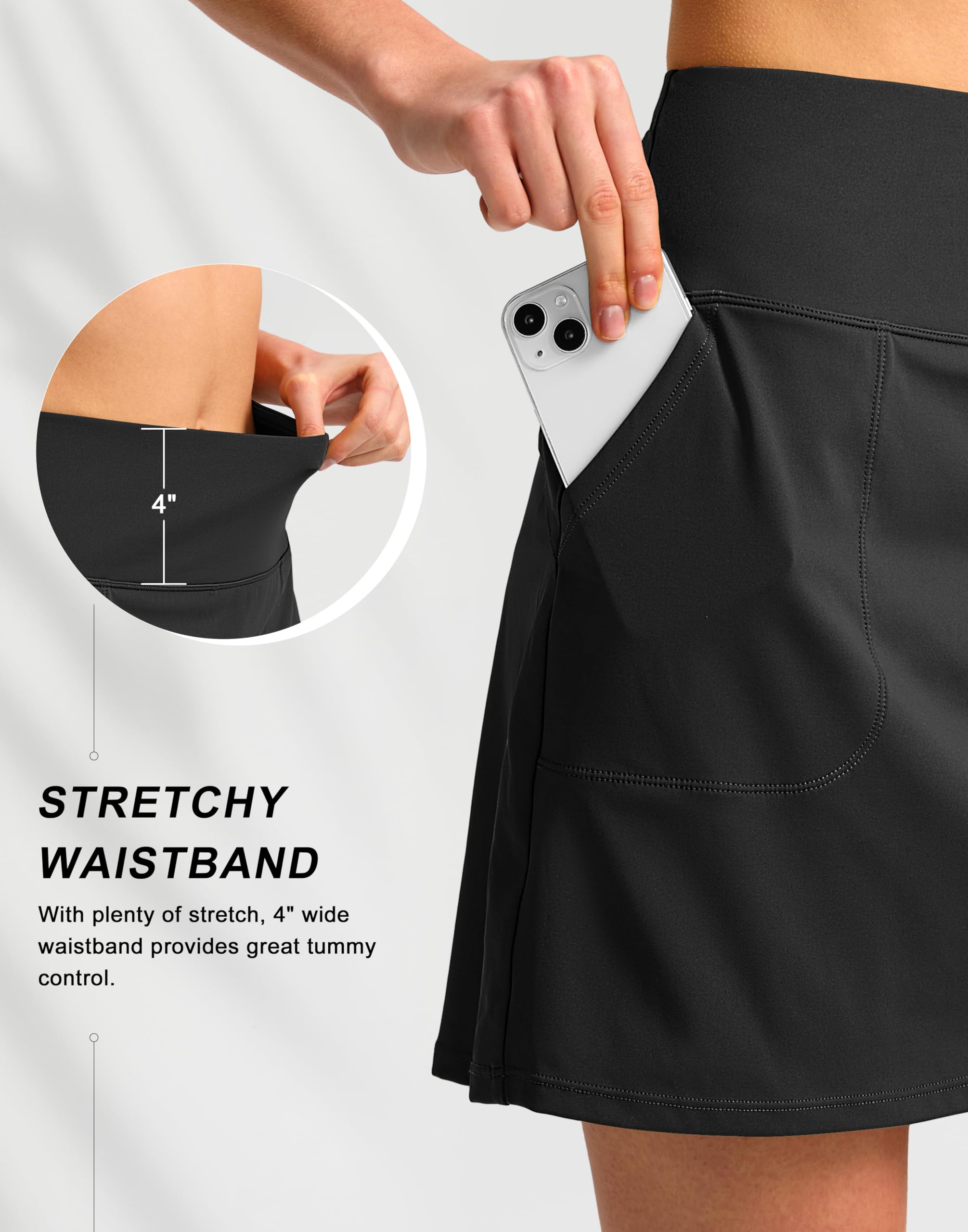 SANTINY Gonna da golf da 40,6 cm, con 4 tasche, gonna da tennis elasticizzata a vita alta, gonna atletica