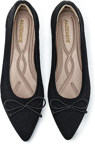AHZEHRSE Flats for Womens Classic Pointed Toe Ballet Flats Comfortable Knit Dressy Bow Flats Shoes