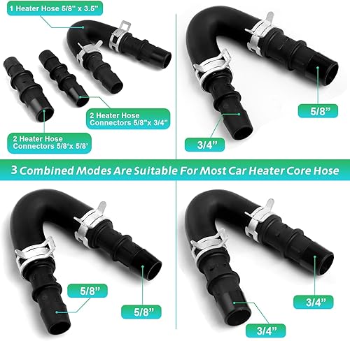 Miniatura 3 de Kit de derivación del núcleo del calentador del motor con manguera de 58" 34", compatible con GM Chevy Silverados Tahoes Yukons Honda Civic Ford