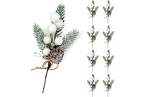 Pine Cones Holly Berry Picks Stems Crafts Branch - 8 Pack Holly...