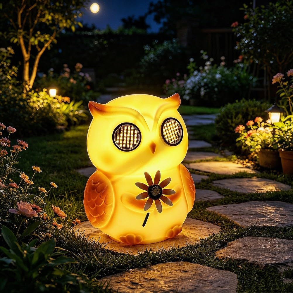 OOWOKS Outdoor Solar Lamps Owl Garden Decoration Outdoor Solar Lights IP65 Waterproof 3000K Warm White Lighting, Owl Solar Garden Lamp for Balcony, Patio and Lawn, Outdoor Garden Decoration