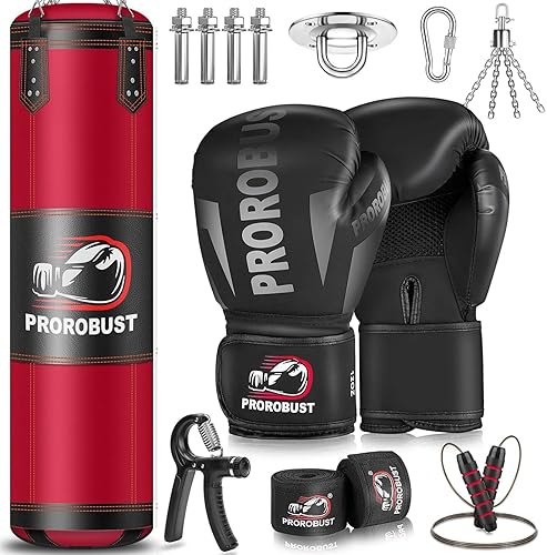 Miniatura 9 de Prorobust Saco de boxeo para adultos, juego de bolsa de boxeo Oxford pesada de 4 pies con guantes de 12 onzas para MMA Kickboxing, boxeo, karate,