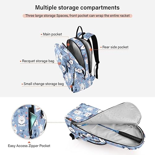 Miniatura 5 de Bolsa de tenis y bádminton linda y resistente y sencilla con cremallera azul, bolsa de tenis para hombres y mujeres, bolsa deportiva para raquetas