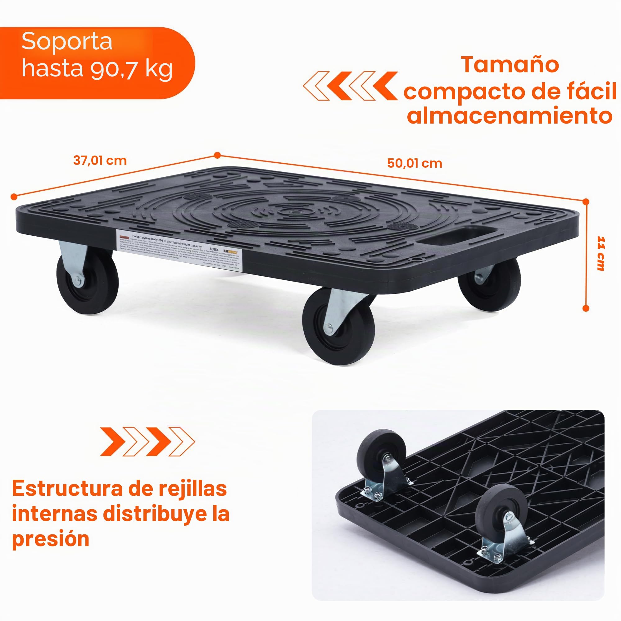 Maxworks 80854 - Plataforma rodante de Polipropileno, Color Negro, Capacidad de 200 Libras