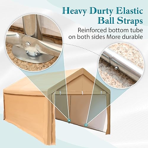 Miniatura 4 de PHI VILLA Tienda de campaña resistente de 10 x 20 pies con paredes laterales y puertas extraíbles, refugio de barco de almacenamiento de garaje con