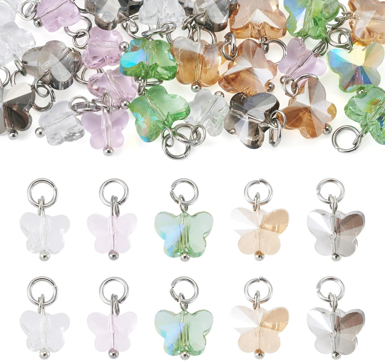 Cheriswelry 25pcs Butterfly Glass Pendants Faceted Butterfly Dangle Earring Necklace Charms Electroplate Transparent Crystal Handmade Craft Charms for Bracelet Jewelry Making 15,5 mm - Image 8