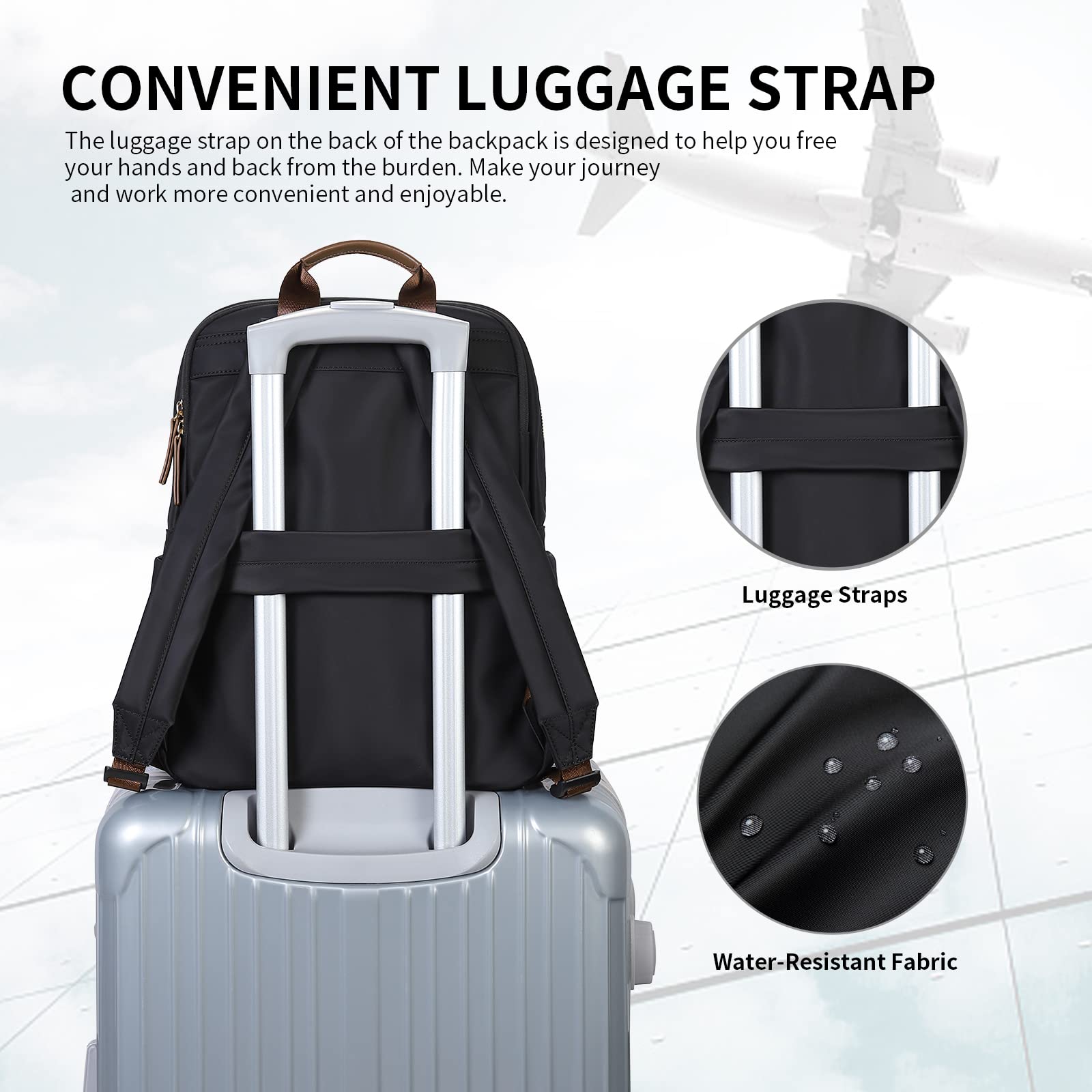 GOLF SUPAGS Zaino Porta PC Donna 14 Pollici, Zaino PC Portatili per Computer, Casual Daypack Uomo per Scuola, Lavoro, Viaggio Nero
