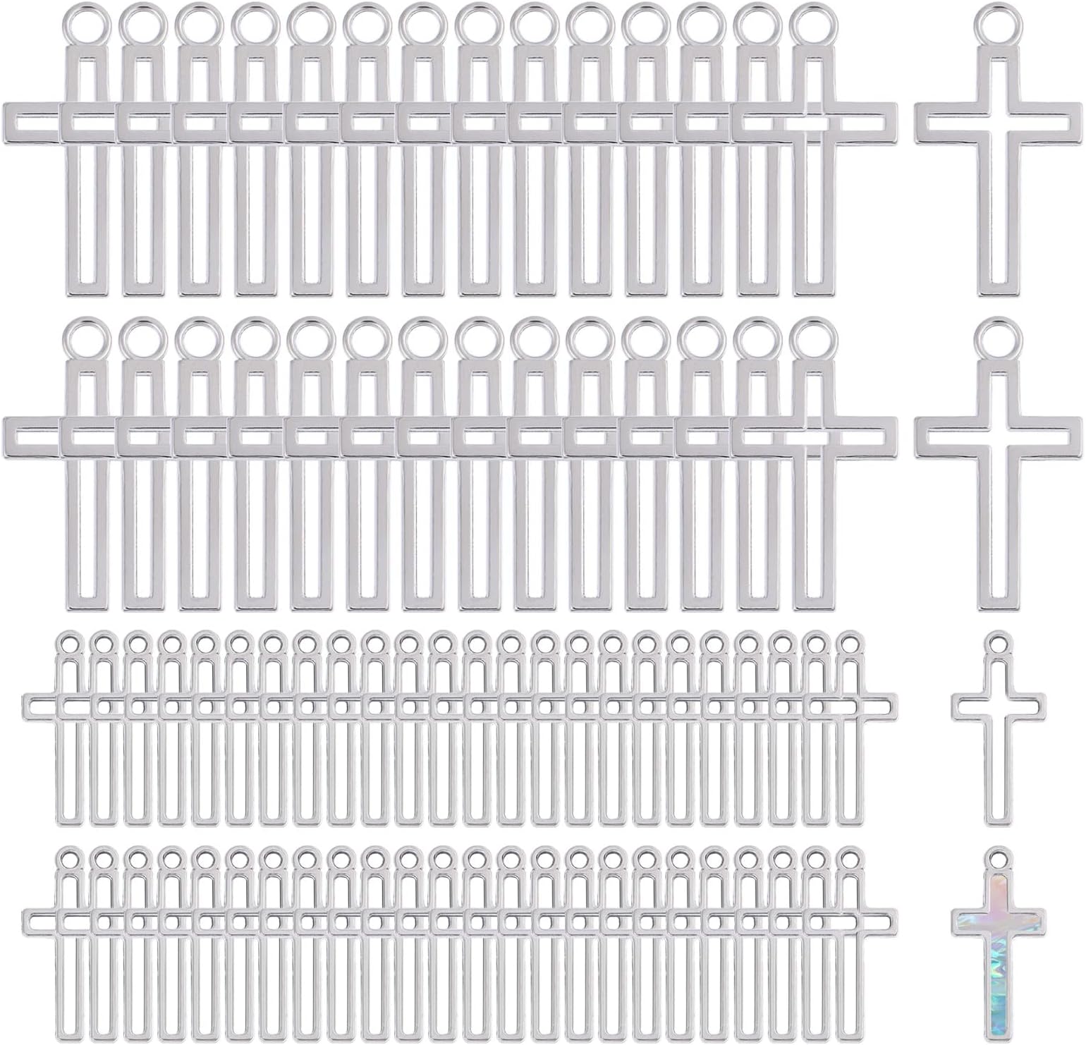 CHGCRAFT 100 Pcs 2 Style Cross Shape Open Back Bezel Pendants Hollow Frame Charms for DIY UV Resin DIY Jewelry Earring Making, Platinum