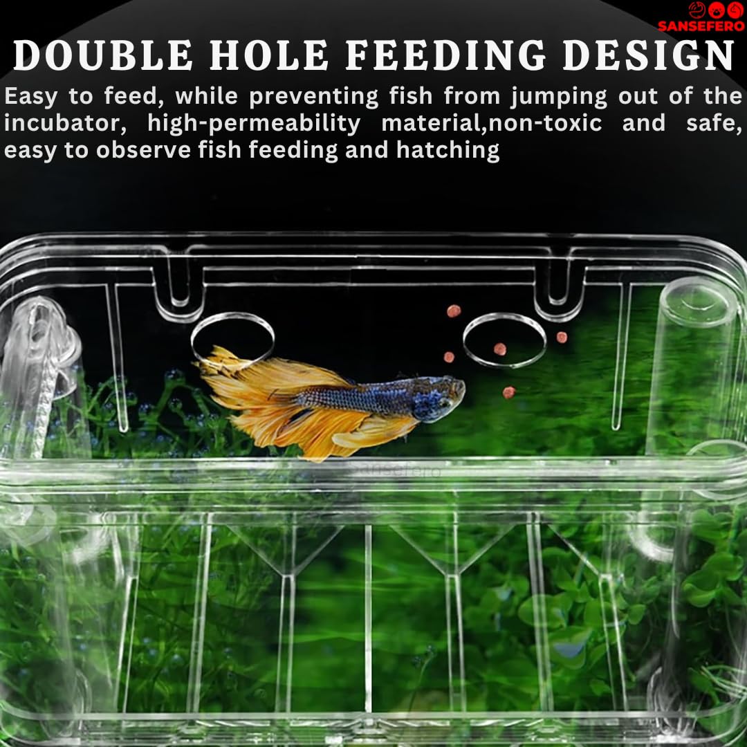 Sansefero Double Deck Isolation Breeding Box for Aquarium Self Floating Multifunctional Isolation Acrylic Hatchery Incubator with Low Deck Seperating Small Fish (M) 2