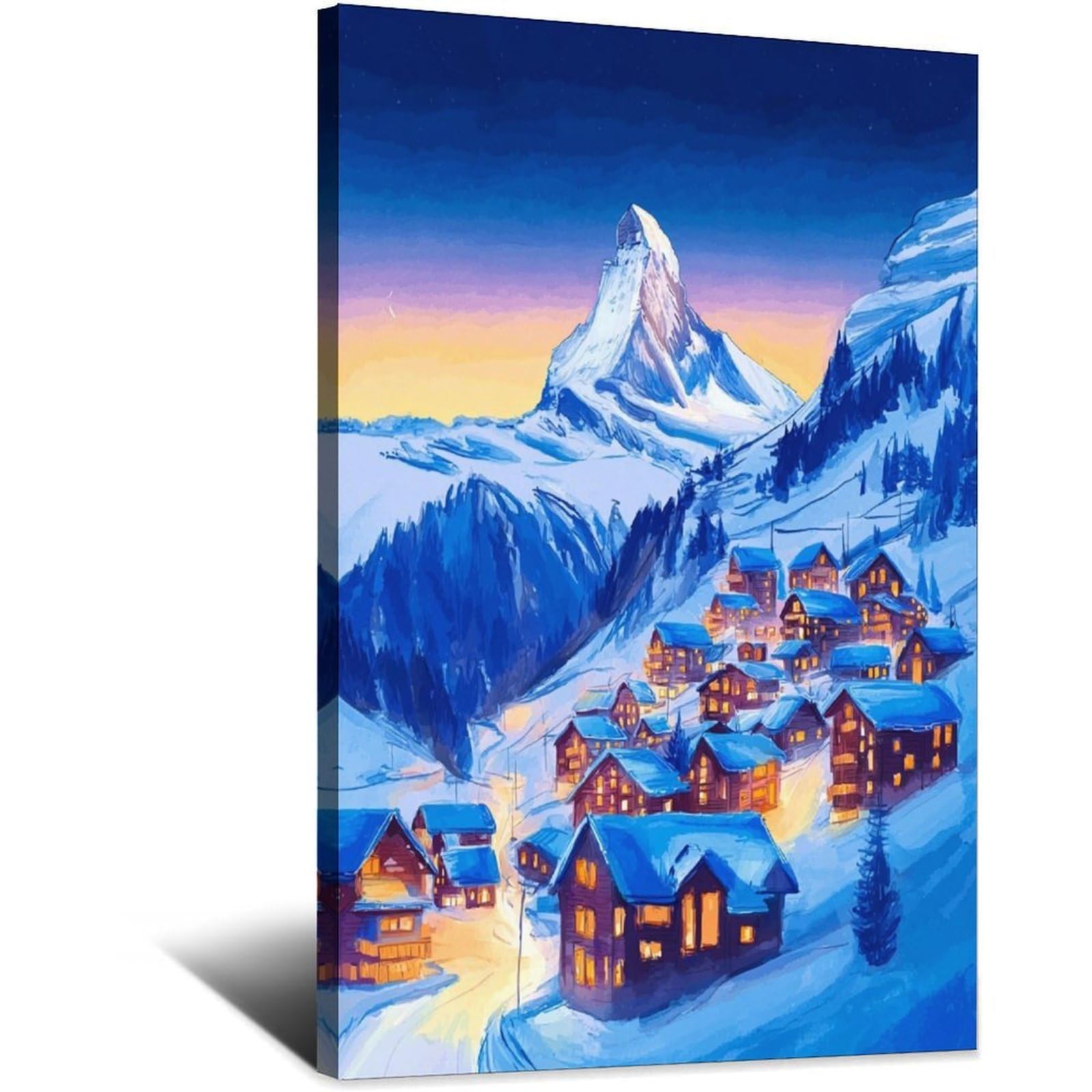 iPuzou Zermatt Ski Poster 20x30inch(50x75cm) Vintage Watercolor Canvas Art