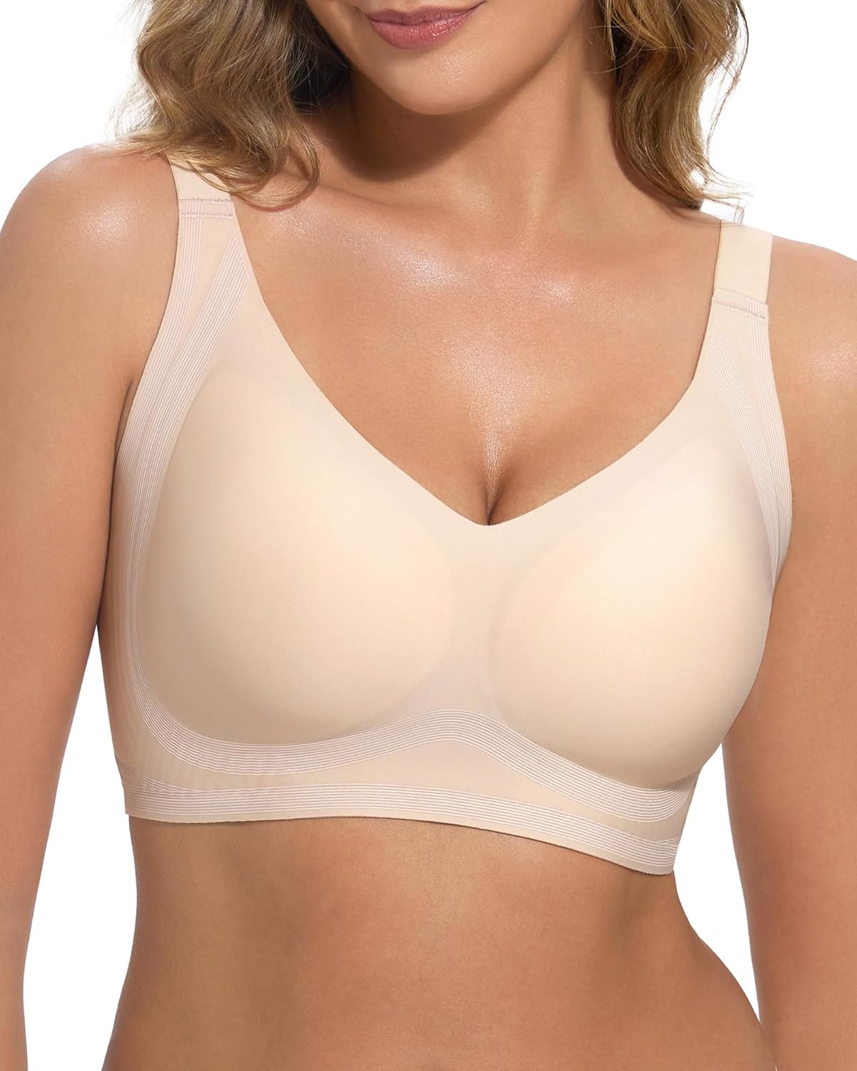 Womens Seamless Jelly Bras Wireless Push Up Full Coverage Bras with Air Vents Padded T-Shirt Bralettes No Underwire