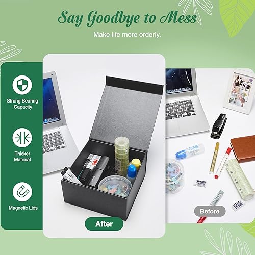 Miniatura 2 de MESHA 1 caja negra de 13.5 x 9 x 4 pulgadas con cintas para padrinos de boda, propuesta de cumpleaños, Navidad, cajas de regalo negras con tapas