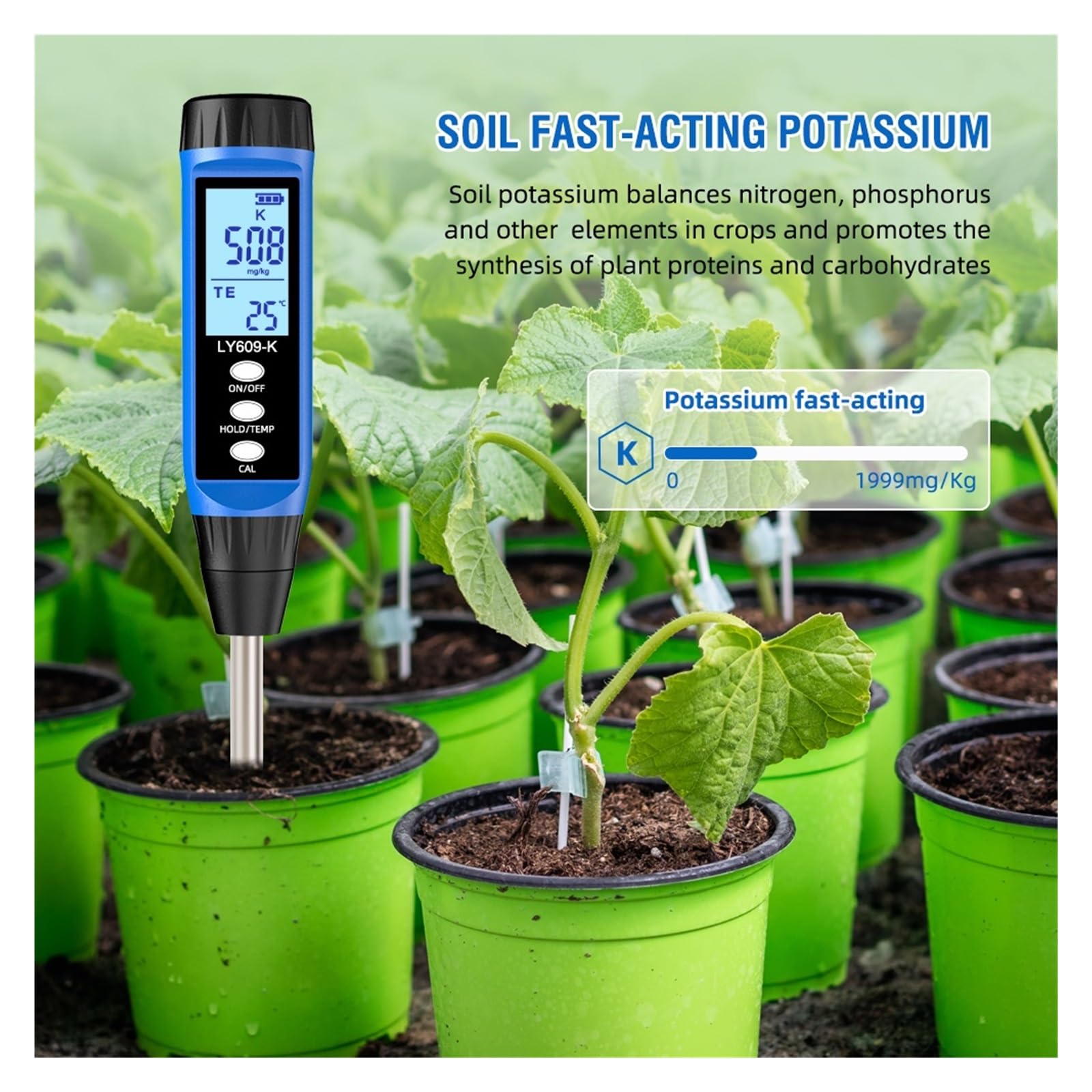 Analizador profesional de nitrógeno y potasio del suelo, medidor fósforo, analizador fertilidad Agricultura y actividades al aire libre(K Tester)