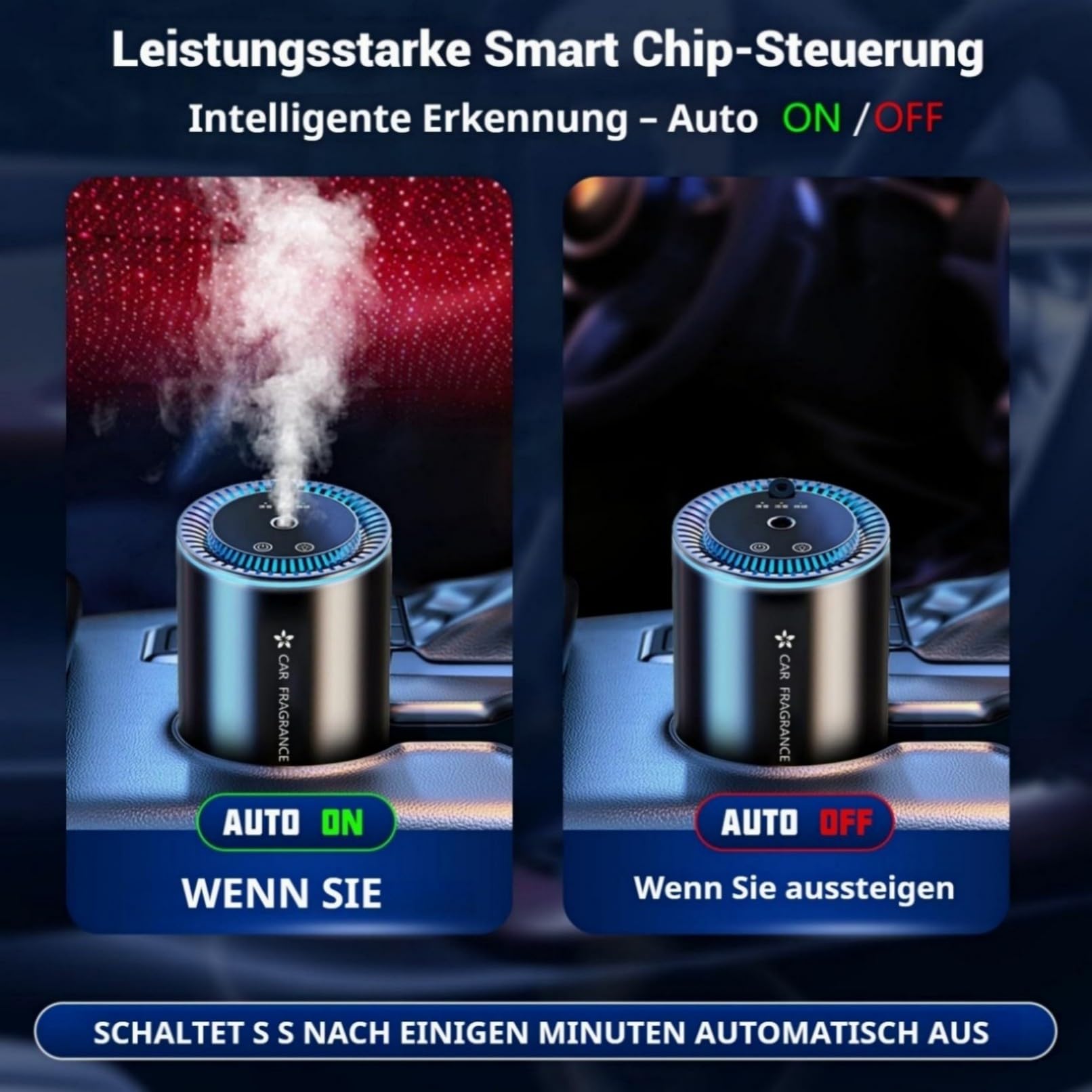 2026 Auto Lufterfrischer mit 50ml Parfüms, Auto Elektrischer Duft, Ultraschall-Zerstäuber, Intelligente 3 Modi, Auto EIN/Ausschalten, Eingebauter Akku, Aroma Diffusor Hält 5 Monate BJ-577(Cologne)