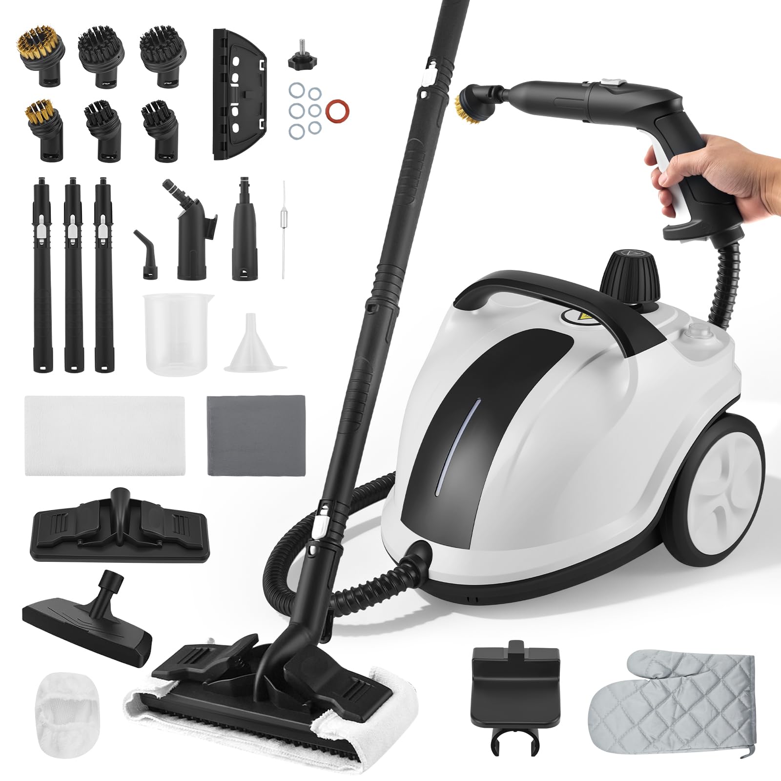 Vaporeta Limpieza Hogar 5 Bar, 2000W Limpiador a Vapor Portátil 222°C con 19 Accesorios, Vaporeta de Mano con 2L Depósito de Agua, 5 Min Calentamiento, Máquina de Vapor para Cocina Baño Coches