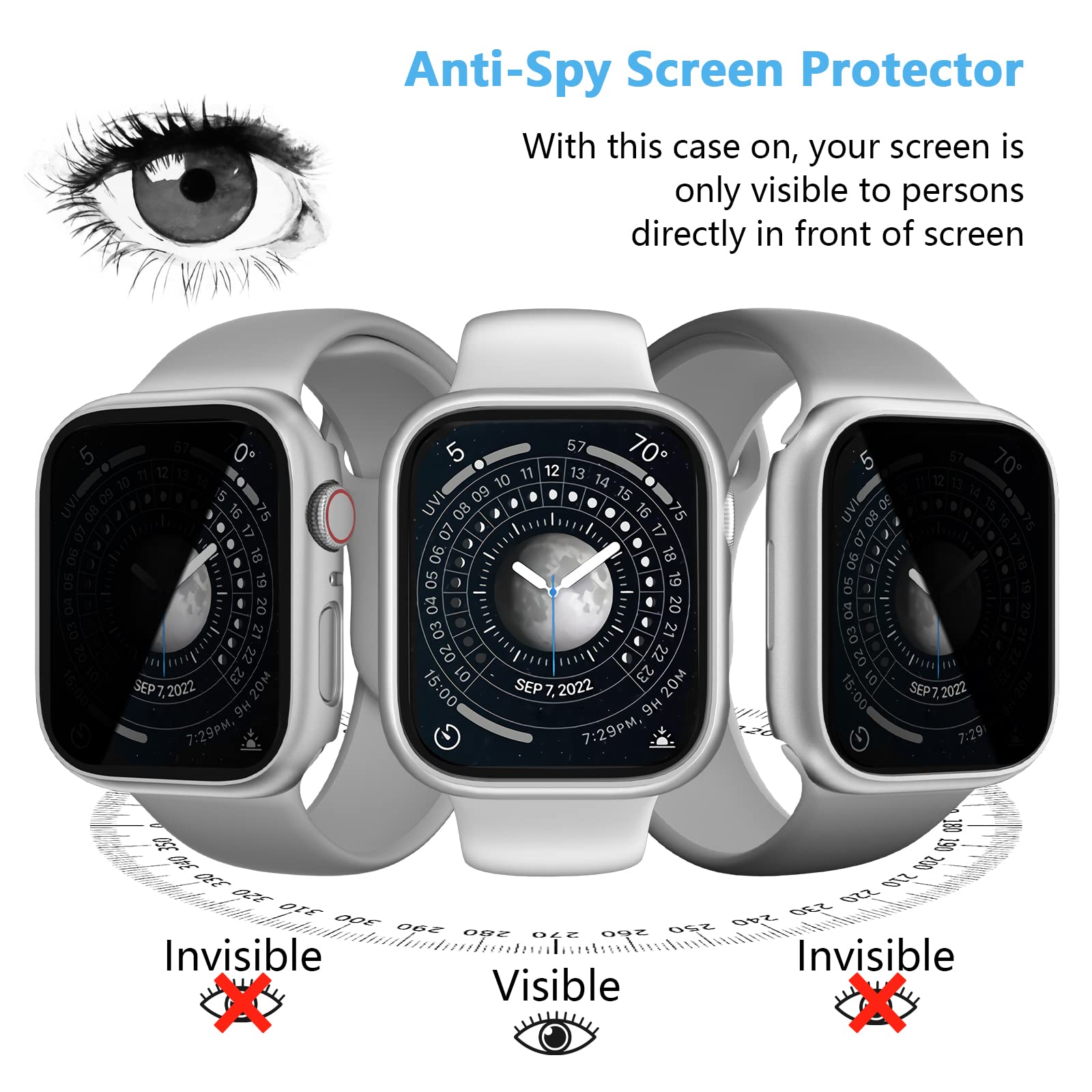 COMMUTER [3 sztuki] Osłona ekranu prywatności do Apple Watch SE (2023)/SE/6/5/4 40 mm, twarda ultracienka obudowa PC z wbudowaną folią zapobiegającą podglądaniu do Apple Watch SE/6/5/4 40 mm, czarny