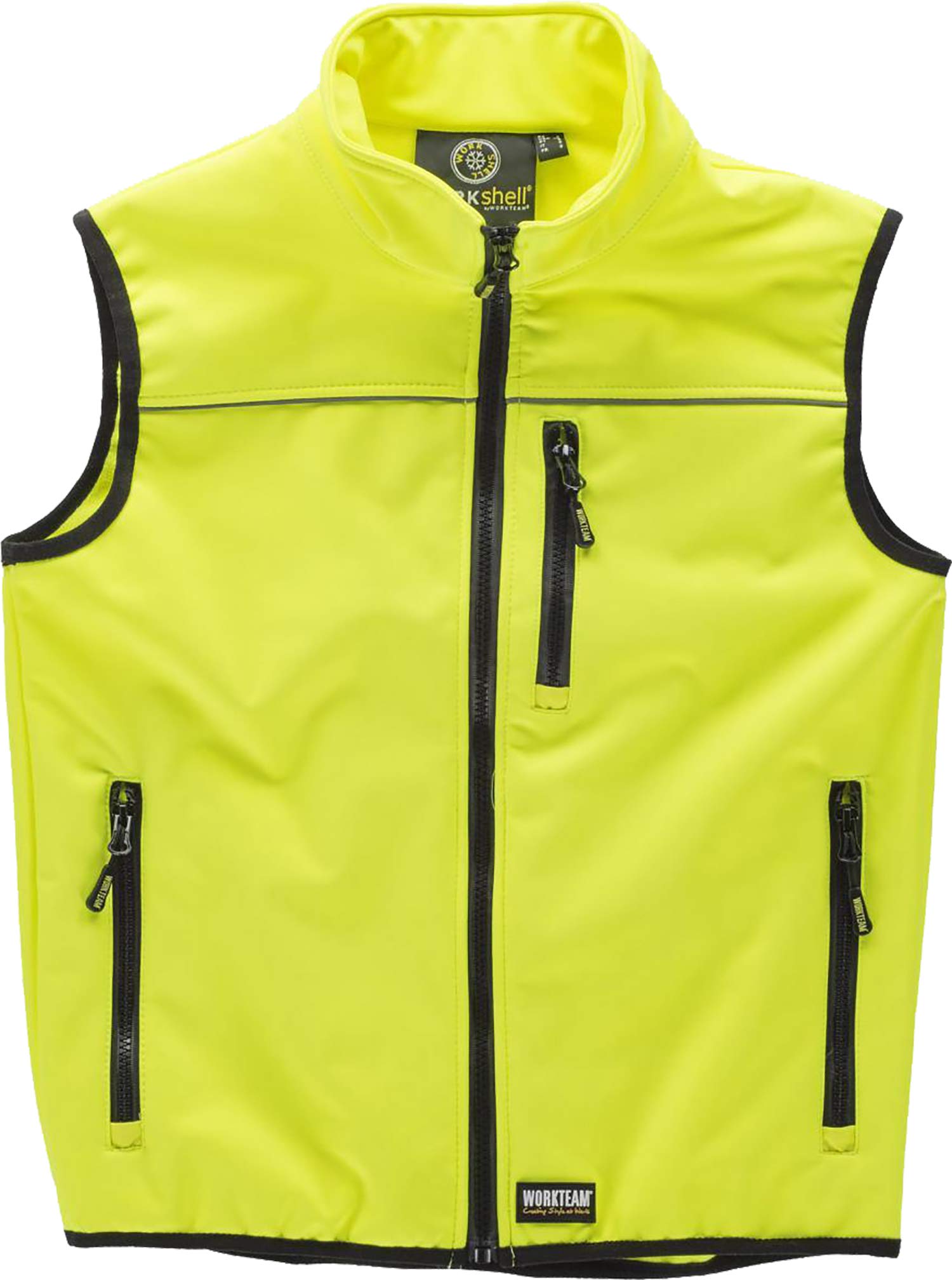 WORKTEAM Chaleco Softshell de Alta Visibilidad, Cortavientos, Repelente al Agua, Resistente al Desgarro, Transpirable y Térmico. Unisex