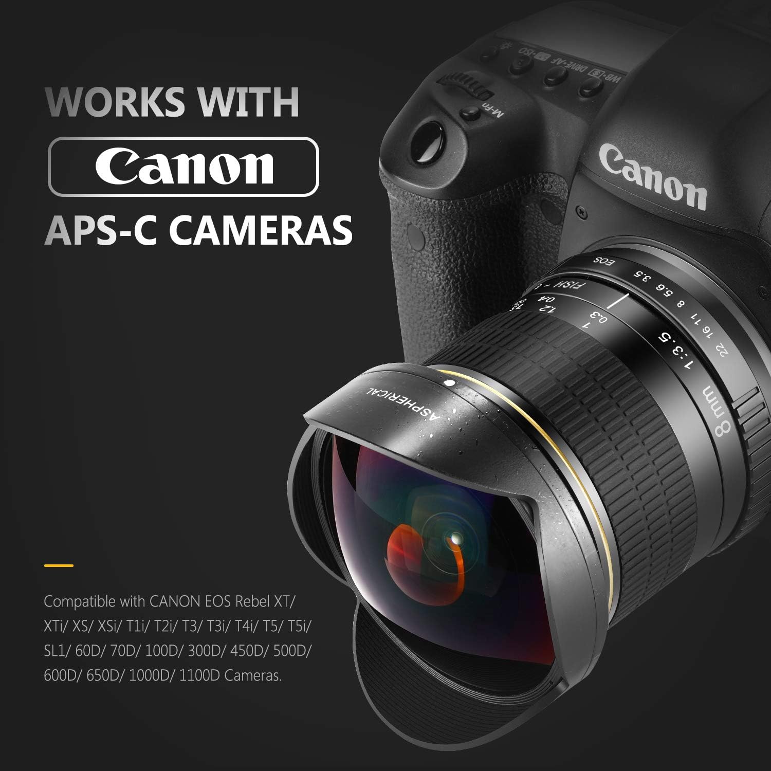 Up To 50% OFF Neewer 8mm f/3.5-22 Manual Focus Aspherical HD Fisheye Lens with Protective Lens Cap, Removable Tulip Lens Hood and Carrying Bag for Canon DSLR Cameras