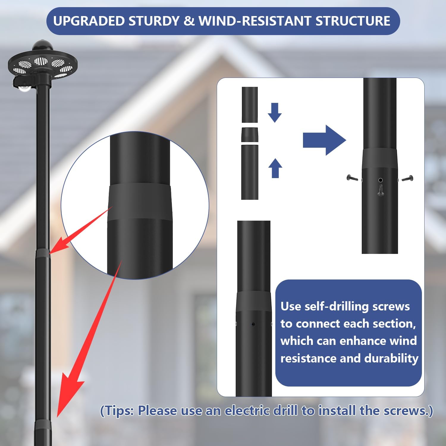 Upgraded 10 Gauge 25FT Heavy Duty Flag Pole Kit with 136 LED Solar Light, Extra Thick Flagpole for Outside House in Ground, Bottom 3 mm Thick & Width 3.74 in, 120MPH Wind Rated - Image 6