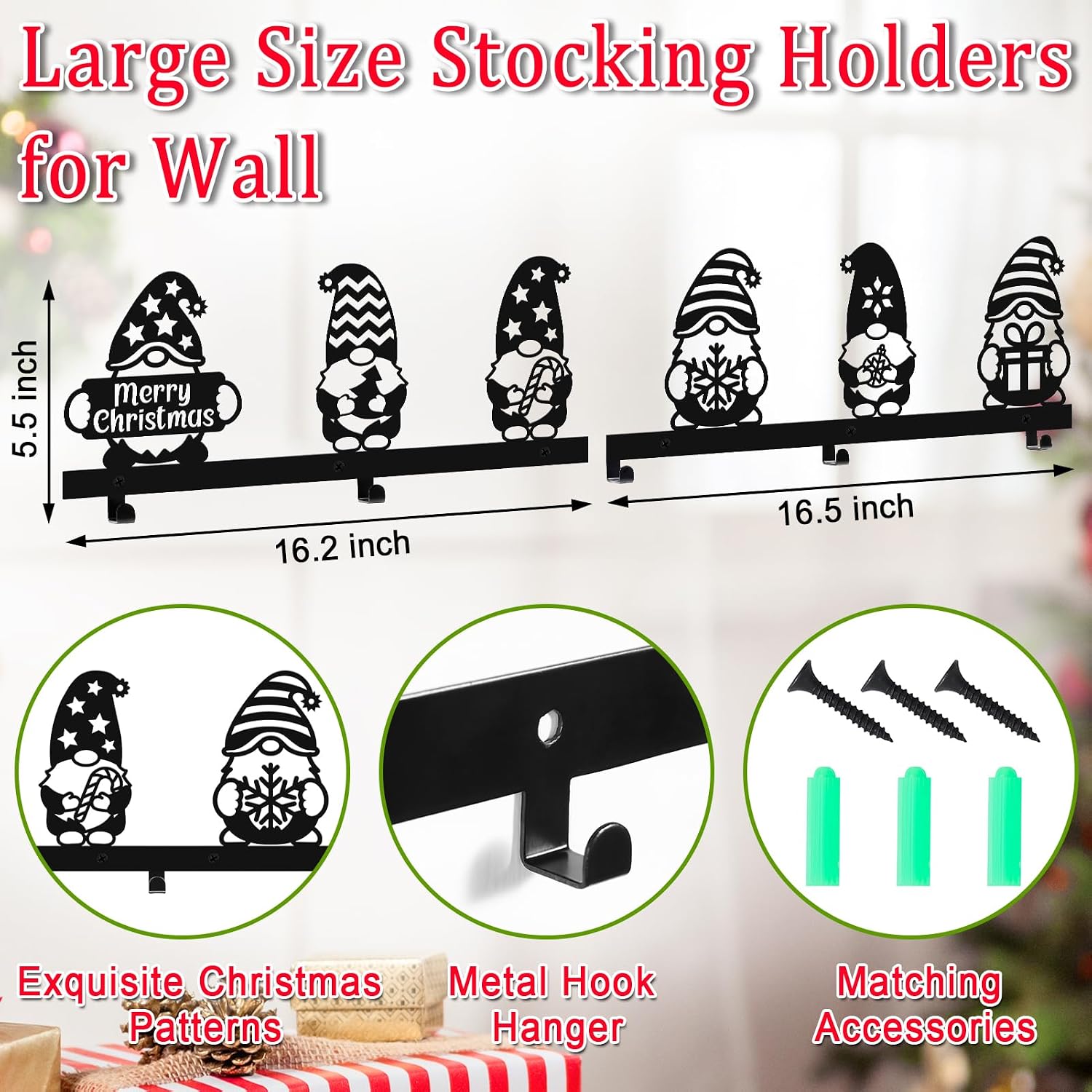 POILKMNI Christmas Stocking Holder, Metal Hanging Sign with 5 Hangers image 2