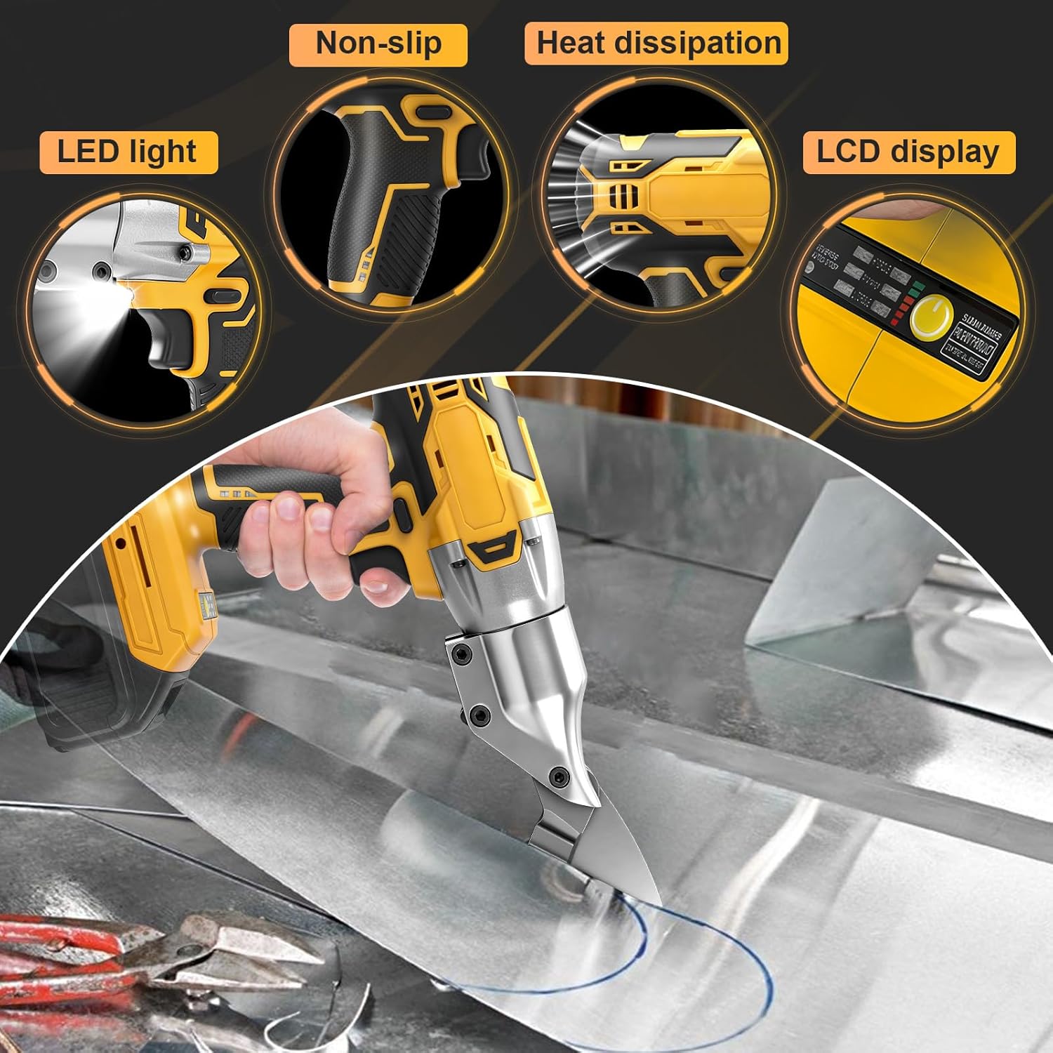 Cordless Sheet Metal Shear Compatible with Dewalt 20V Battery, Brushless Electric Metal Cutting Shears for Cutting Iron, 133 Ft-Lbs Torque, 360 Degree Pivoting Head (No Battery Included)