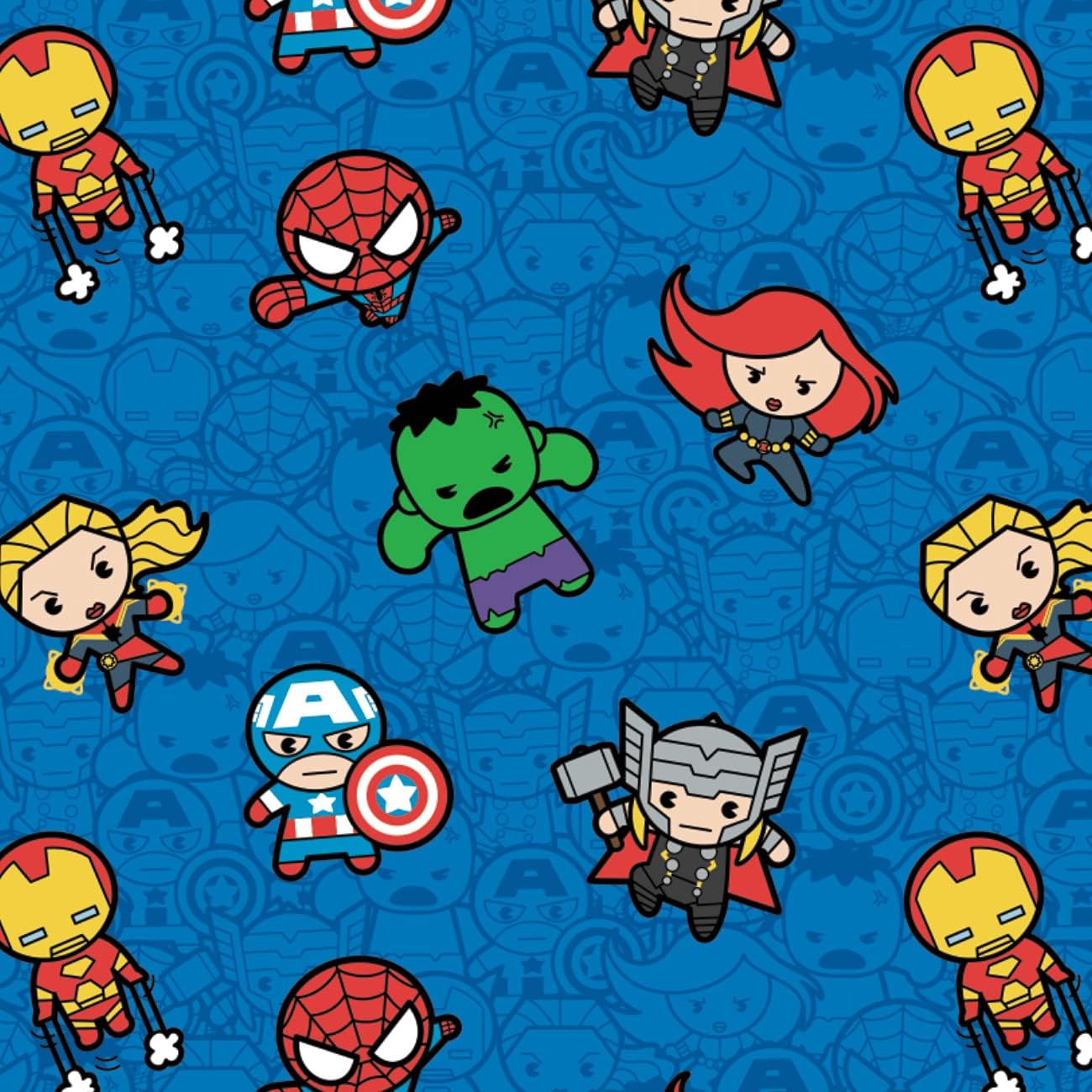 Quilting Cotton for Sewing x 2 Yards – Action Packed Heroes - 100% Cotton - Soft, Decorative Material - Pre-Cut 44-45 Inches Wide x 2 Yards - by Camelot Fabrics (Blue-Logo)