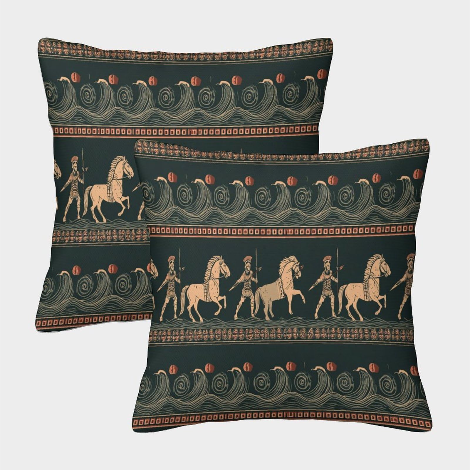 kaiyun 2 Pack Ancient Greek Warrior 3D Cushion Cover Pillow Cover Sofa Outdoor Decoration Square 40x40cm
