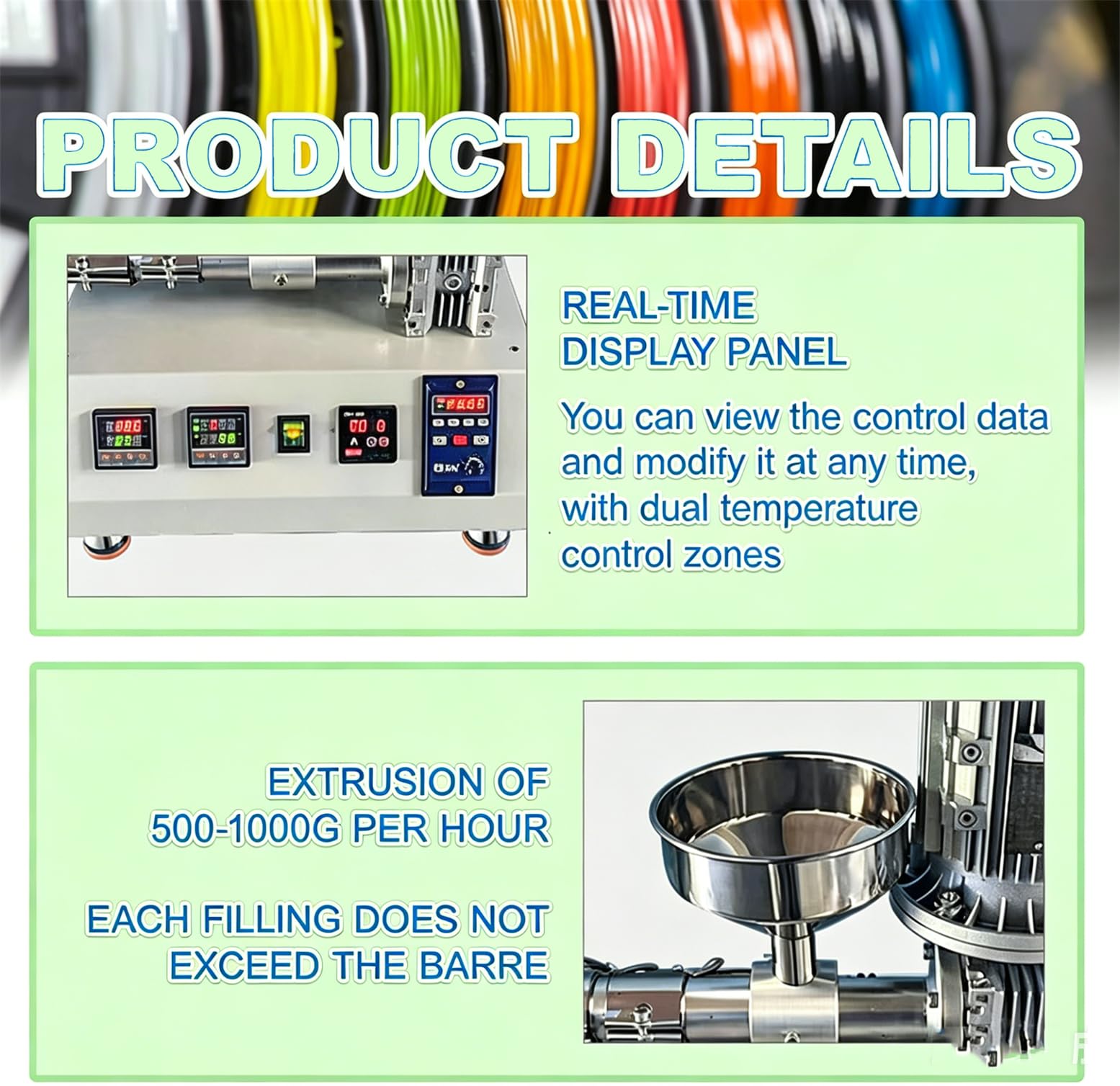 Extrudeuse De Filament pour Impression 3D, Extrudeuse De Granulés Haute Précision 1000 W avec Température Réglable, Compatible ABS/TPU/PETG/PLA