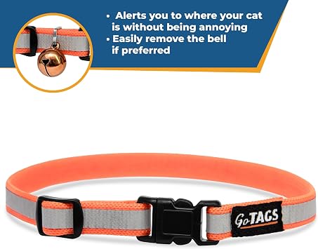 GoTags Personalised Reflective Cat Collar with Bell, Engraved with Name and Phone Identification, Breakaway Quick Release Collar with Safety Release Buckle, Adjustable for Cats and Kitten (Pink)