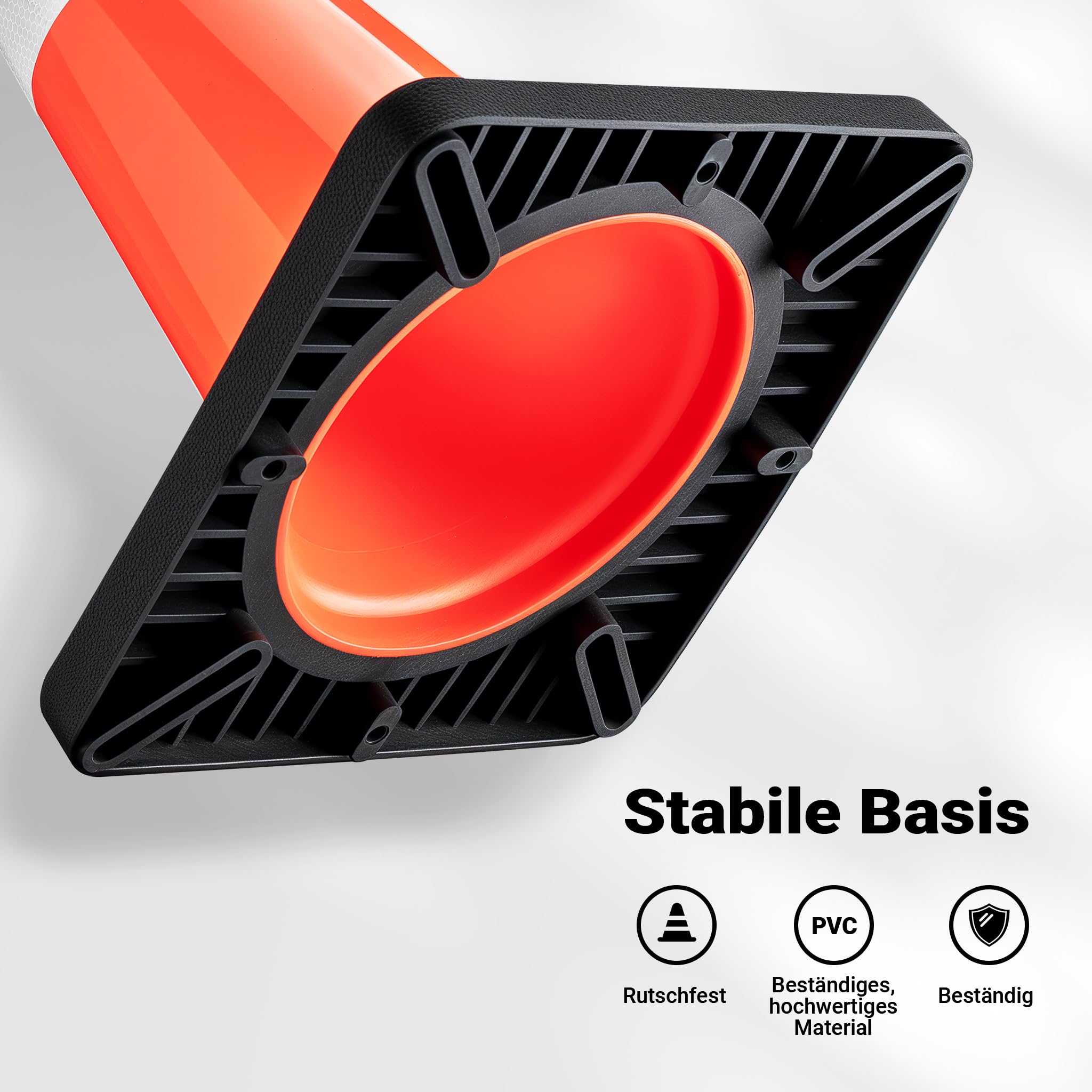Wiltec Verkehrskegel 45 cm hoch, Leitkegel zum Absichern, Pylon reflektierend, Warnkegel aus robustem PVC und Gummi für Baustellen