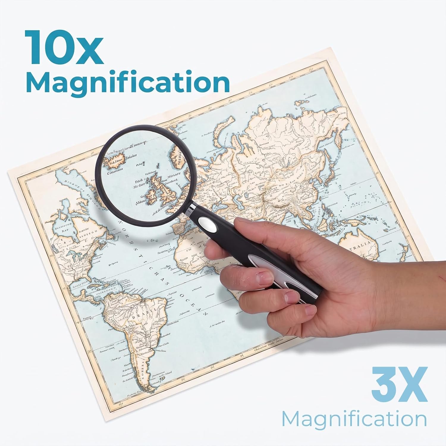 3X 10X Magnifying Glass for Reading, Handheld Magnifier, 75mm