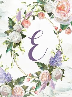 3 Year Undated Monthly Planner – Initial/Letter E – White & Pink Roses Floral Wreath Oil Paint Design: Pretty, Personalized Gift for Women, Teens, Girls, 8.5x11, Hardcover