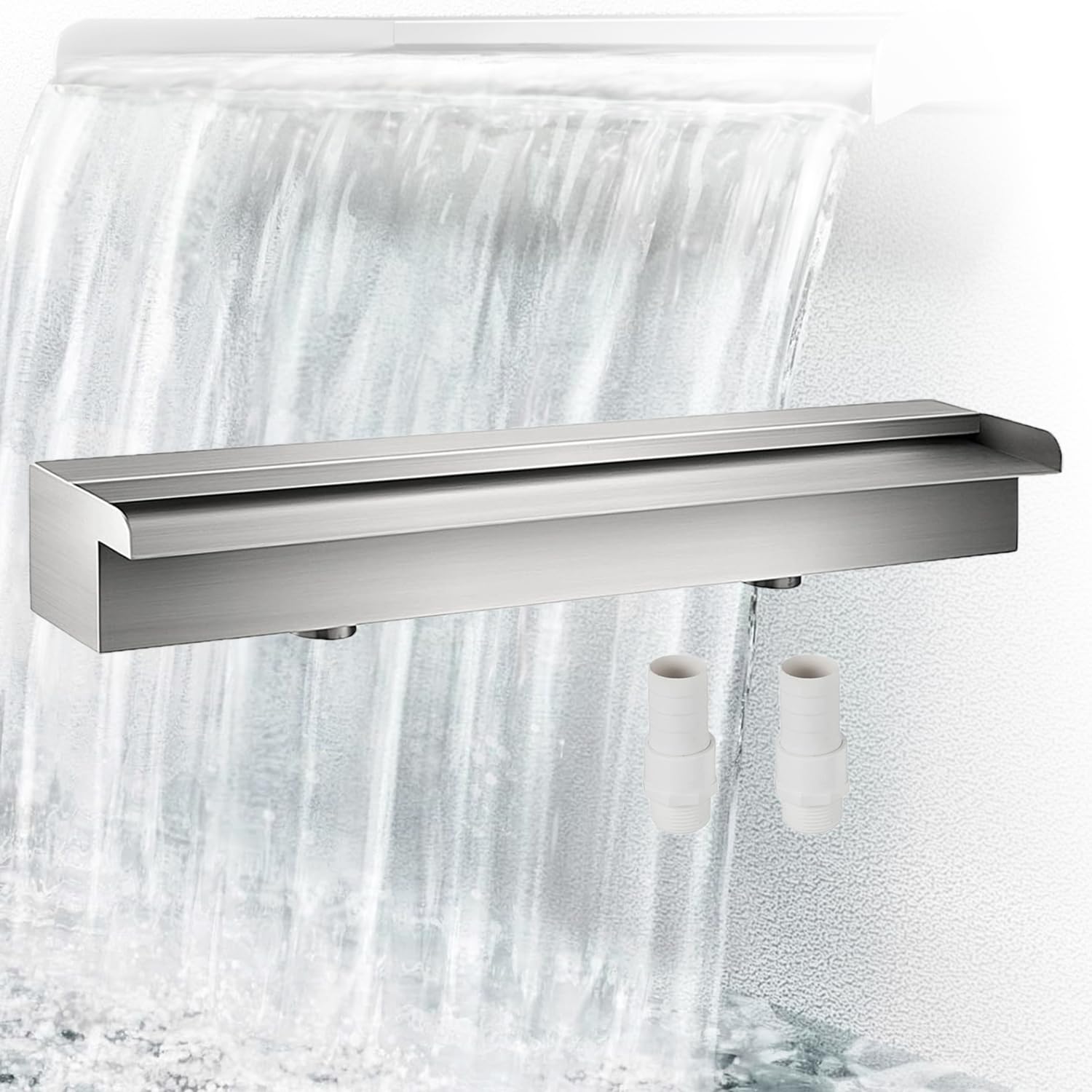 Edelstahl Wasserfall Element 60cm,Teich Wasserfall Spillway Pool Brunnen Wasser Feature,Edelstahl Teich Blade Set,Für Gartenteiche,Steinkörbe,Teichwände,Schwimmbäder,60x11.5x8 cm (Ohne Beleuchtung)