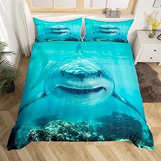 Castle Fairy 3D Shark Duvet Cover for Boys,Girls Sea Animals Comforter Cover Full Size,Shark Fish Print Bedding Set Kids Teen Room Decor Bed Cover,Hawaiian Beach Bedclothes with Zipper