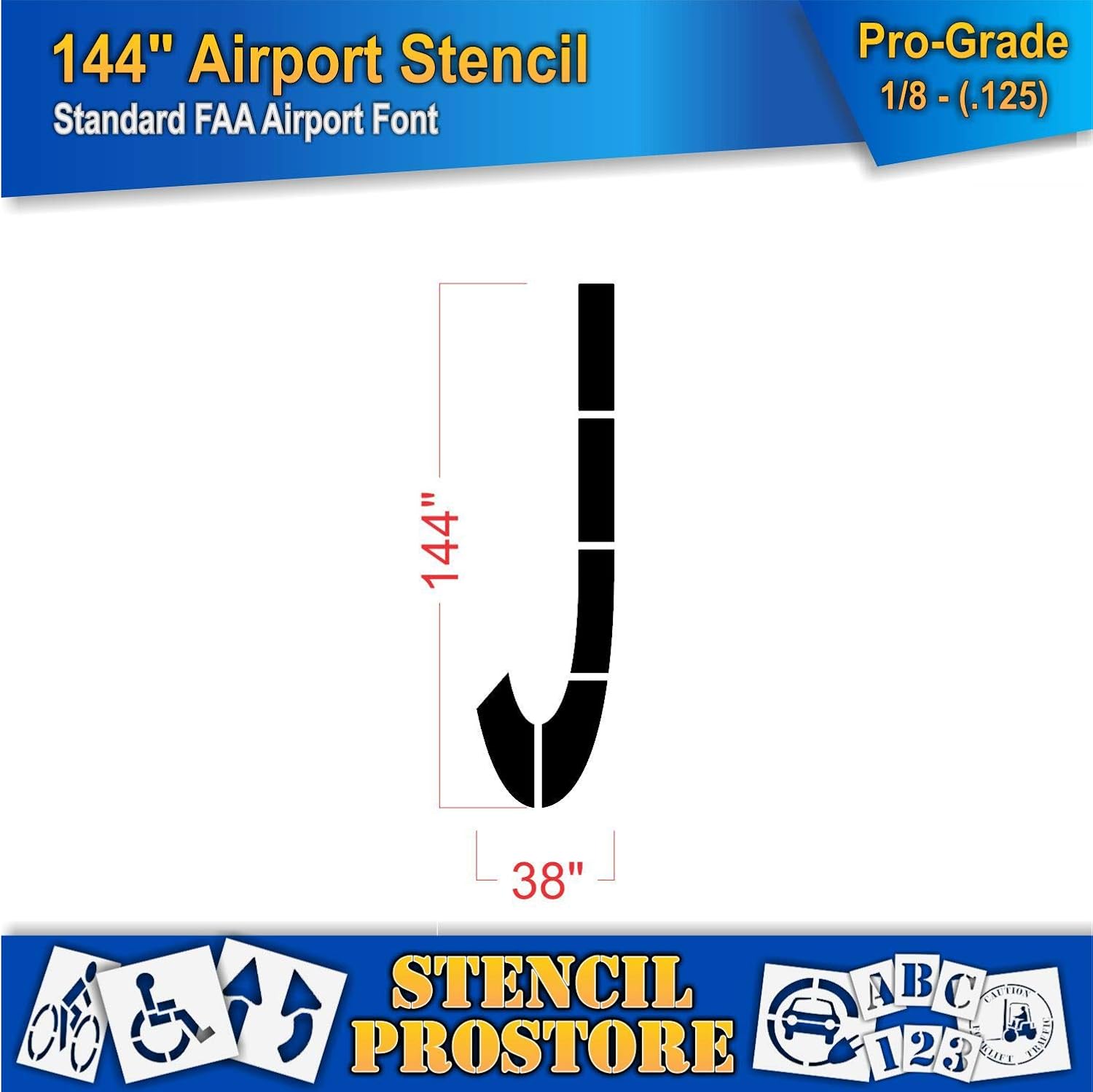 Airport FAA 144in. Letter J Stencil - 144'' x 38'' x 1/8" (128 mil) - Pro-Grade