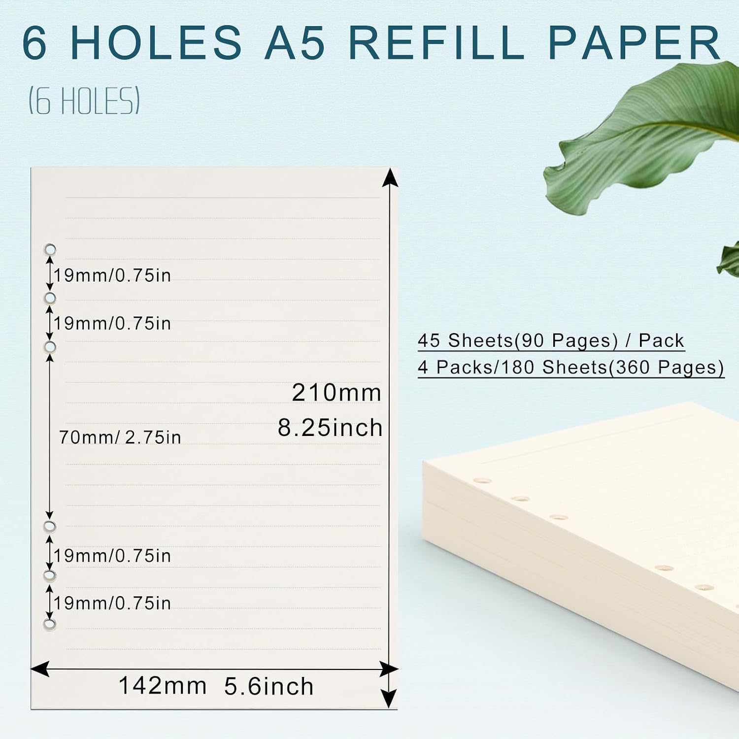 A5 Blank+Lined+Squared Paper 6 Ring Refill, 100GSM, 3Pack 135 Sheets image 2