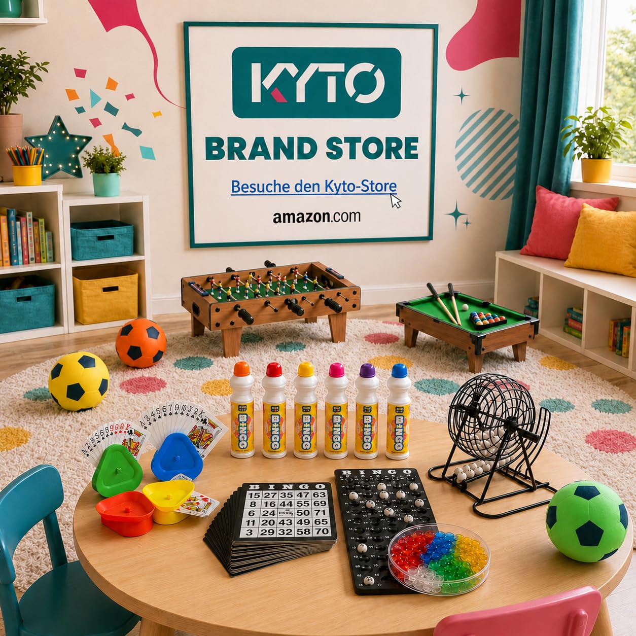 Kyto Bingo Spiel Metalltrommel 18 Bingotickets 75 Bingo Kugeln 150 Chips Spielbrett schwarz Erwachsene Kinder Basic (2026)