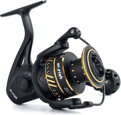 Dr.Fish Poseidon - Carrete giratorio, rodamientos de bolas 9+1, cuerpo de grafito, arrastre de fibra de carbono de 25 libras, carrete y mango de