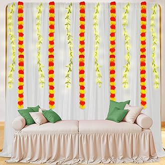Party Propz Backdrop for Pooja Decoration with Marigold Flower for Decoration