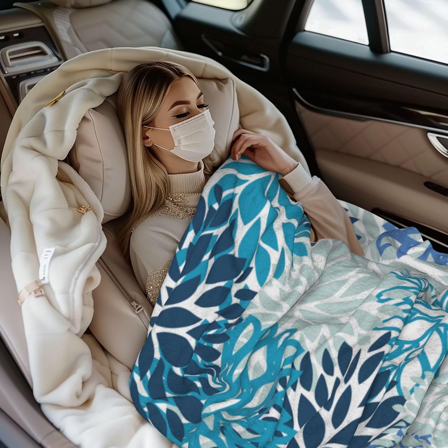 Blue and Navy Chrysanthemum Floral Throw Blankets All Season Ultra Soft Warm Daisy Flowers Fleece Blanket for Home Bed Sofa Couch Chair Outdoor Travel Camping 50x40 Inch