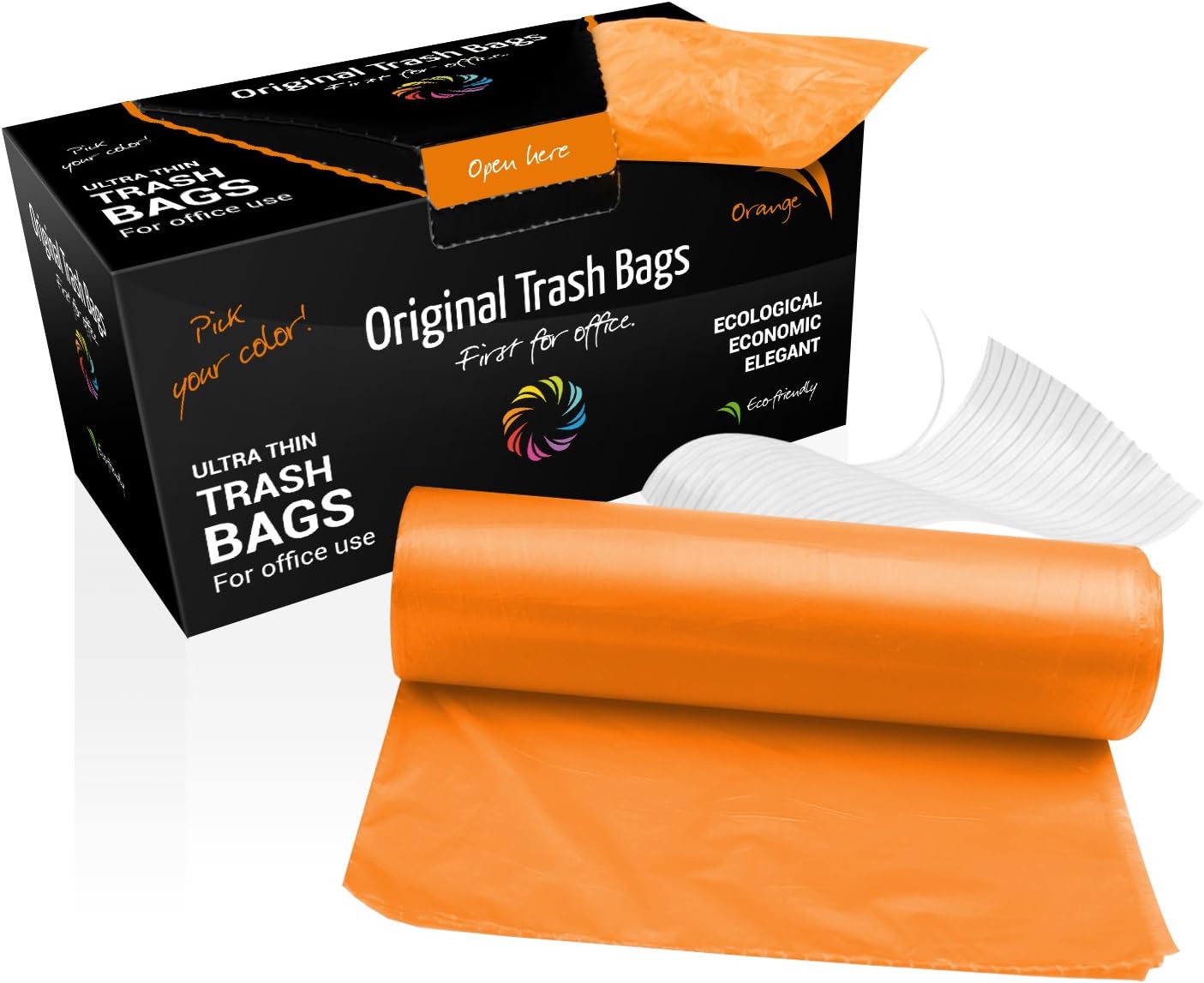 First for Office Ecological Ultrathin Trash Bags, 80 Pack, 13 Gallon, Orange