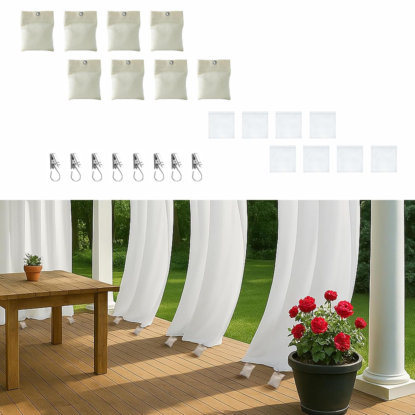 Lot de 8 sacs de lestage pour rideaux d'extérieur, sacs de sable portables en toile pour rideaux de terrasse, rideaux de pergola, cabane, tonnelle et tentes de jardin