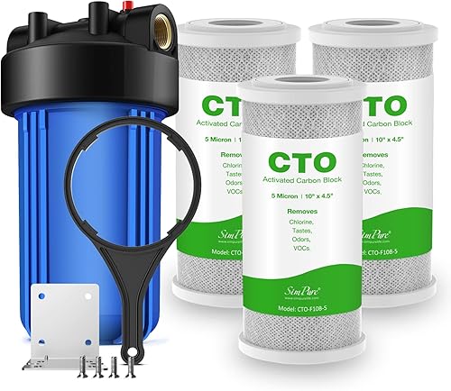 SimPure 10-inch Whole House Filter Housing DB10P and 10" x 4.5" CTO Carbon Water Filter Cartridges