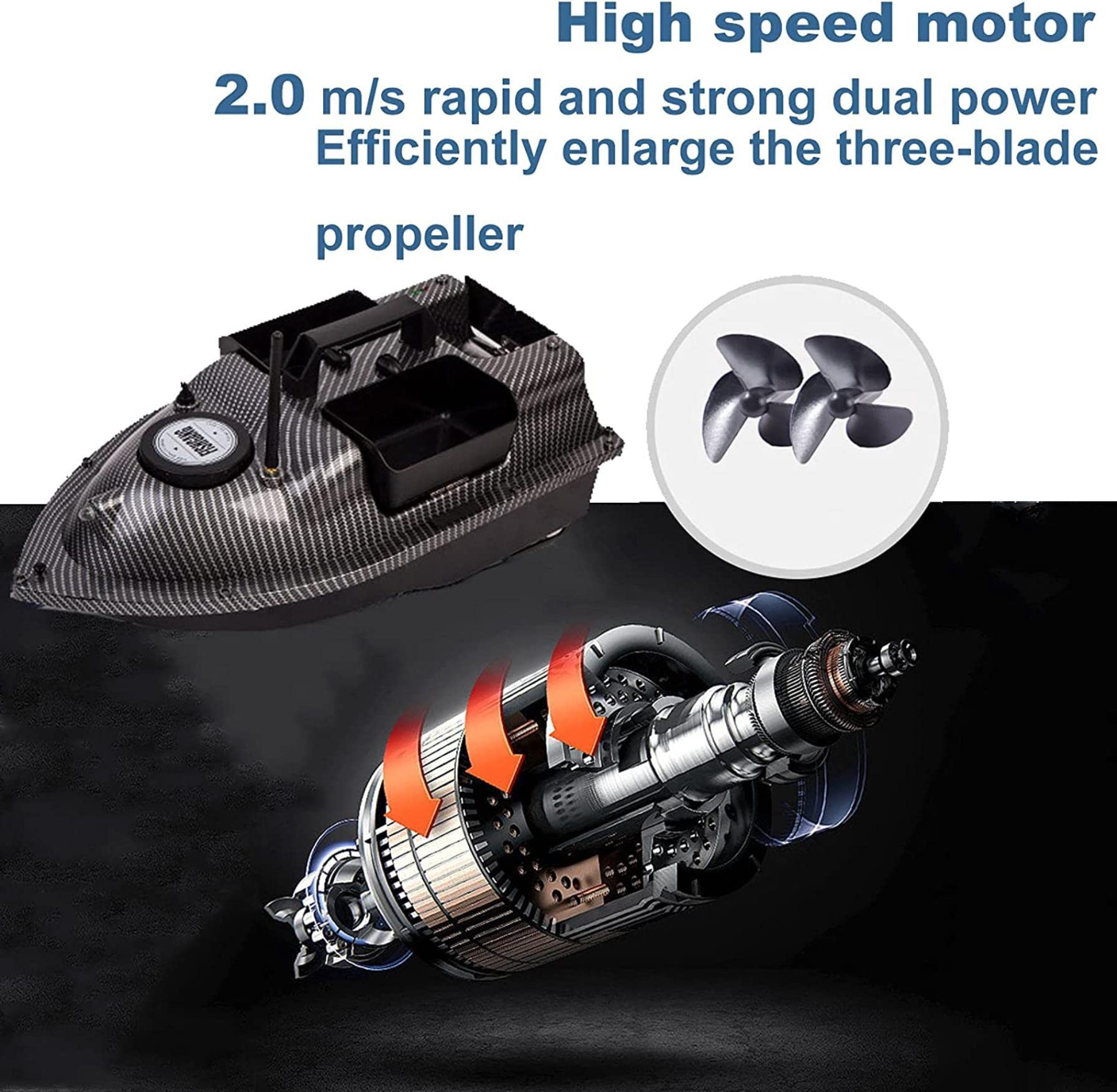 Pesca en Barco cebador, Barco RC, Barco Cebo con hélice y piloto automático GPS, Barco Cebo de Crucero GPS de 500 m de Distancia con 3 Compartimentos de Cebo Independientes y luz Nocturna LED