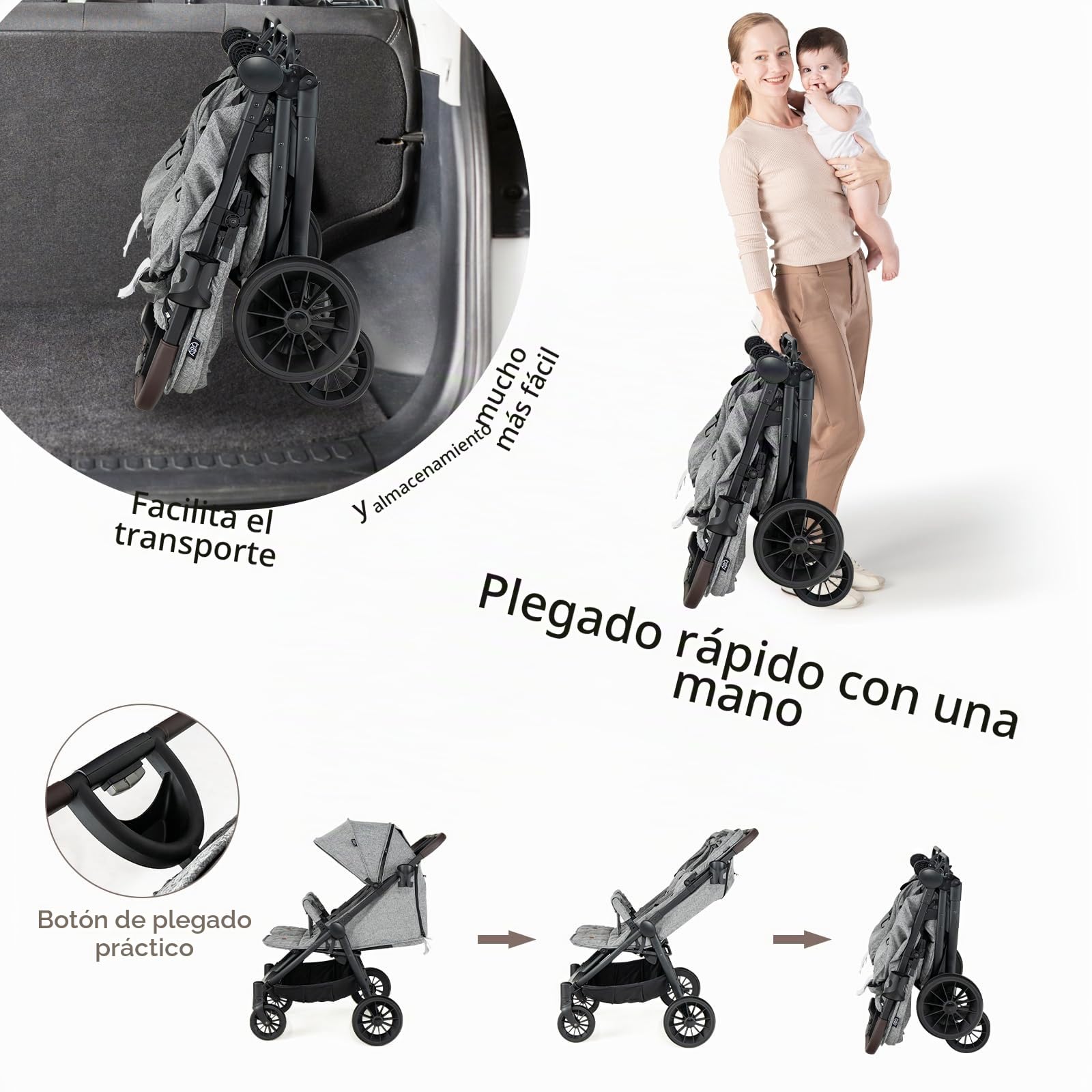 LIFEZEAL Silla de Paseo Gemelar, Carrito para Gemelos Plegable, Cochecito Doble con Respaldo reclinable en 3 posiciones, Arnés de 5 puntos, para Bebé de 0-3 años (Gris Claro)
