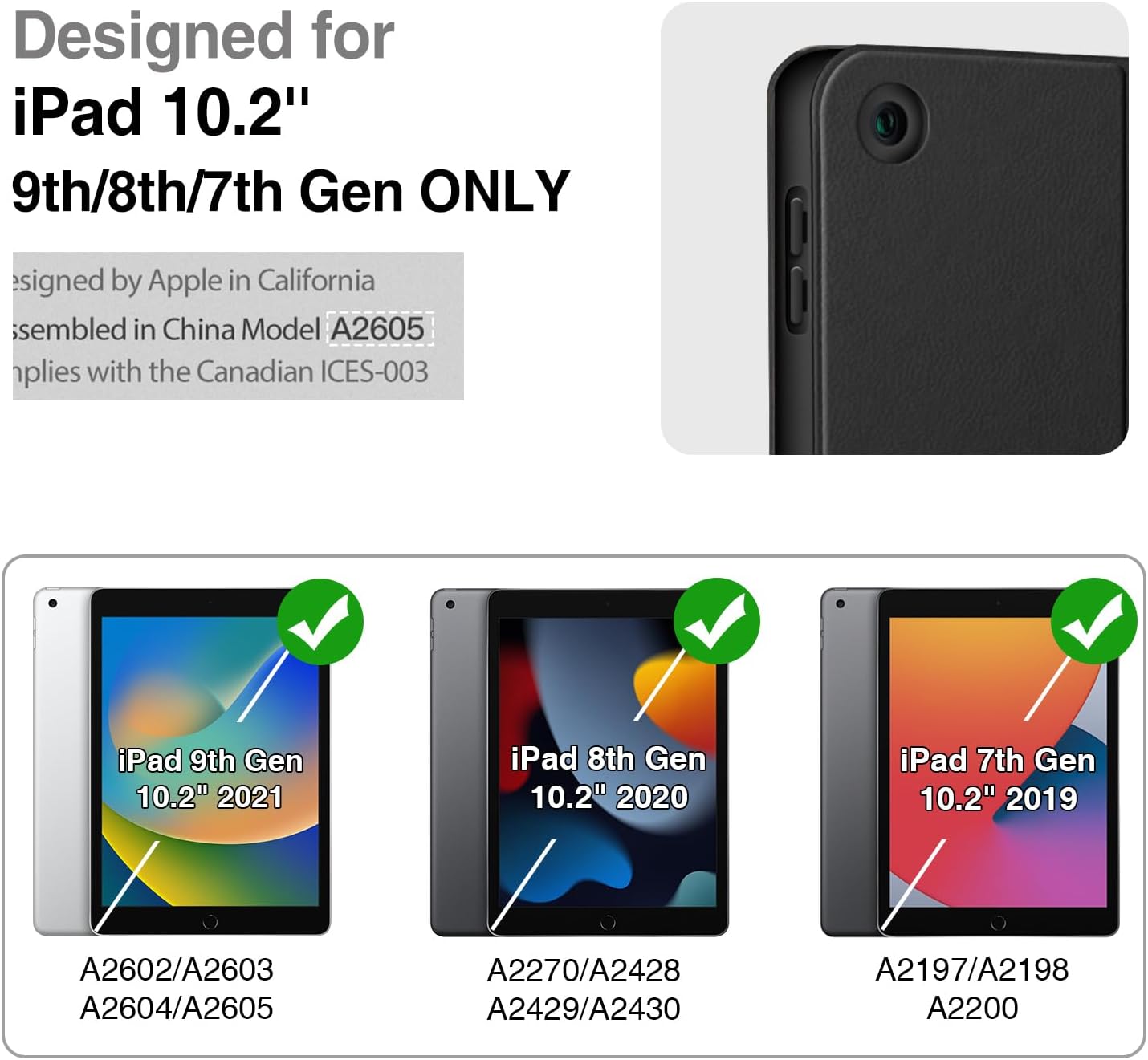 Antbox Case for iPad 9th Generation/iPad 8th Generation with Pencil Holder Vegan Leather Smart Cover for iPad 10.2'' 9th/8th/7th Gen (NavyBlue)