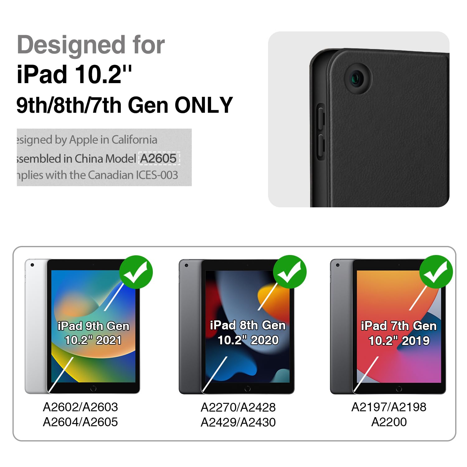 Antbox Custodia per iPad 9a generazione/iPad 8a generazione con portamatite Vegan in pelle Smart Cover per iPad 10,2 '' 9a/8a/7a generazione (nero)