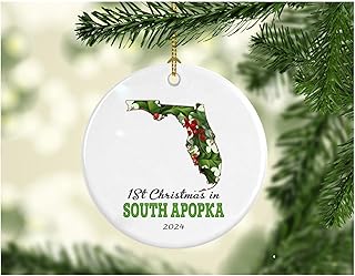 First Christmas in Our New Home 2024 South Apopka Florida Ornament Collectible 1st Season Living in CA USA Decorations Tree Housewarming Gift Present MDF Plastic 3" White