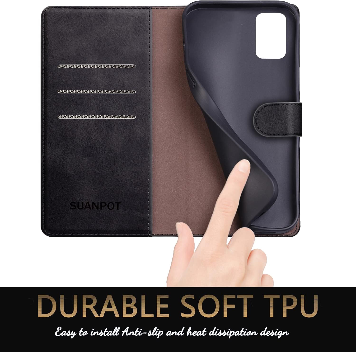 SUANPOT for Samsung Galaxy A51 5G (Non 4G Version) with RFID Blocking Leather Wallet case Credit Card Holder, Flip Folio Book Phone case Shockproof Cover Women Men for Samsung A51 case Wallet Black