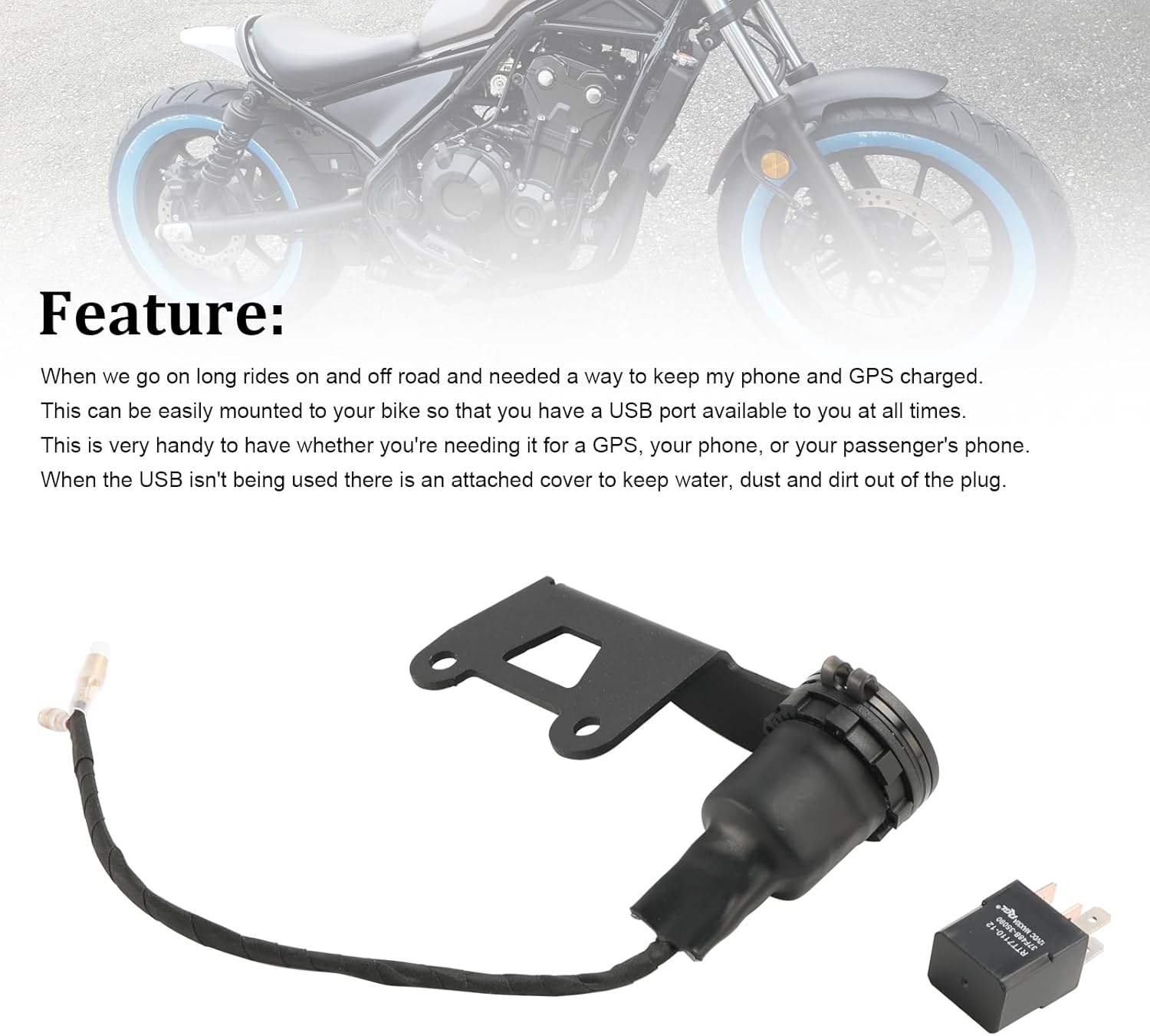 Mad Hornets 12V Socket Charger USB+C Type Quick Fits for Honda Rebel CMX300 CMX500 2022-2024